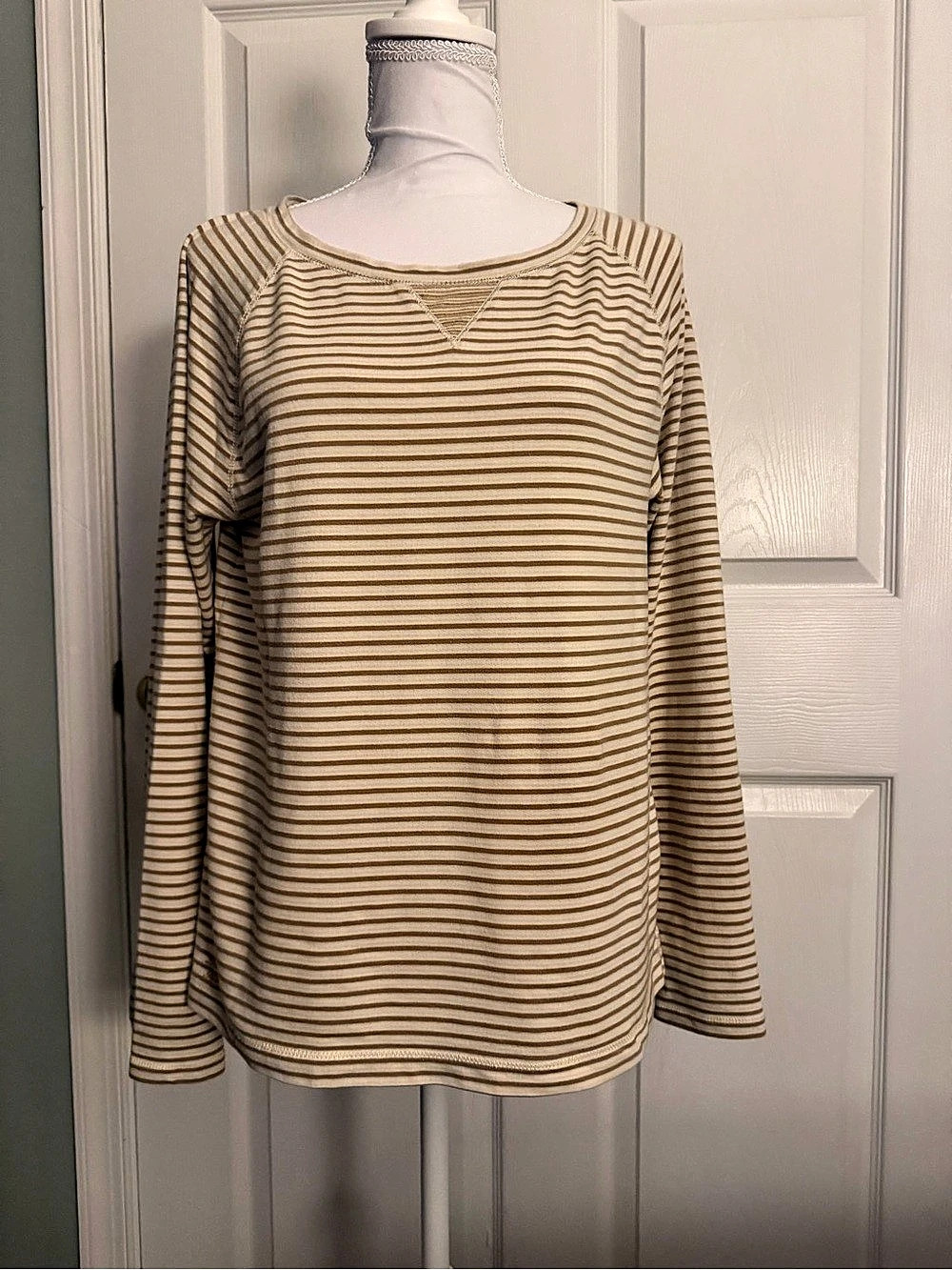 Lauren Jeans Co. Ralph Lauren Striped Long Sleeve Top in Brown & Cream Size